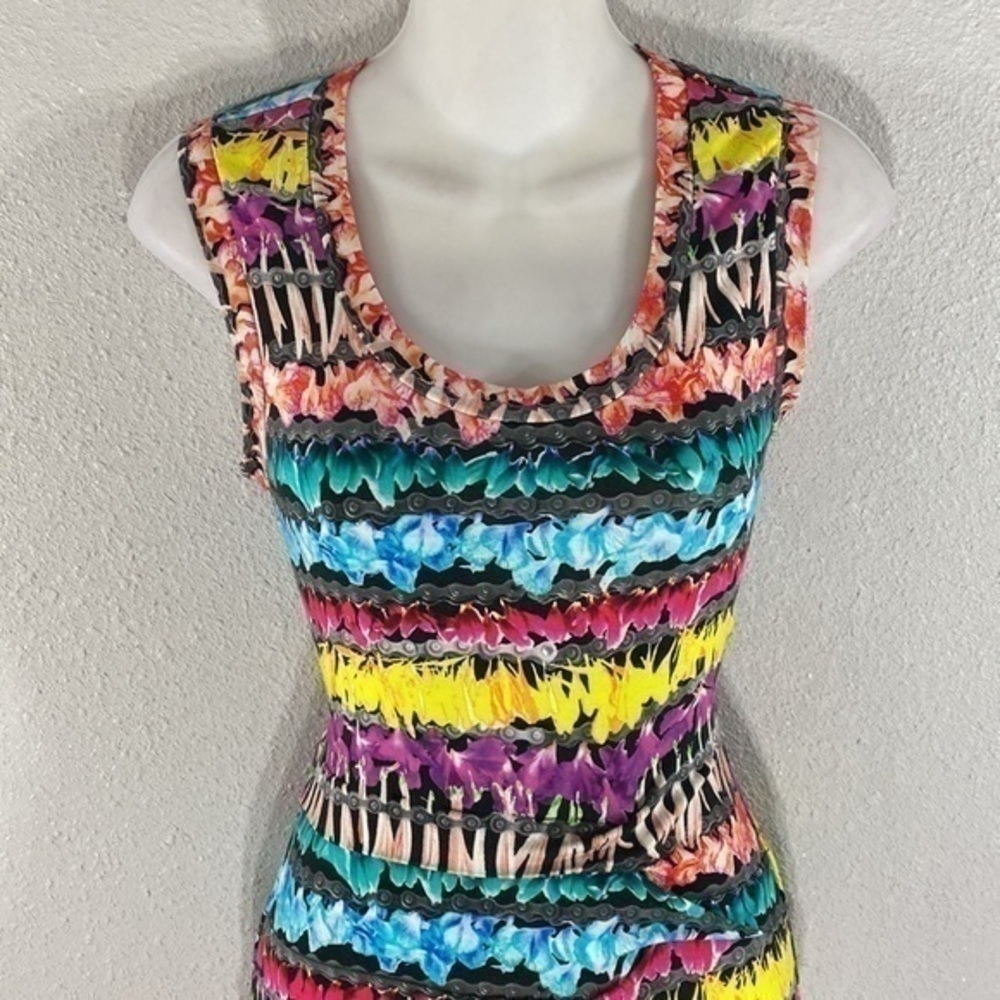 Nicole Miller Artier floral bike chain stripe bodycon dress O6 - Picture 3 of 13